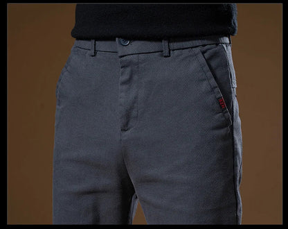 Korean Business Casual Fleece Men Pants Winter Thickened Straight Thermal Casual Pants Male Fashion Stretch Warm Velvet Trousers