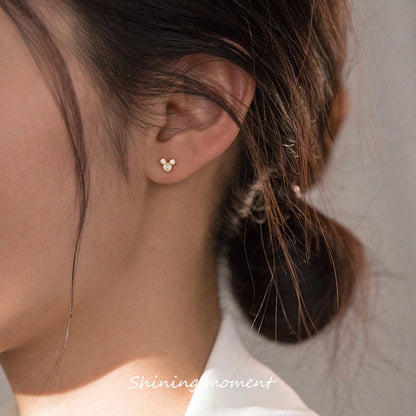925 Sterling Silver Fashion Cute Cartoon Mouse Screw Bead Stud Earrings for Women Simple Chic Girl Party Jewelry Gifts