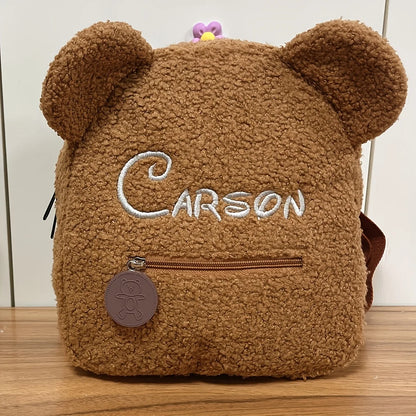Cute Bear Plush Backpack Embroidered Name Autumn Winter Kids Outdoor Shoulder Bags Custom Personalized Children's Gift Bags