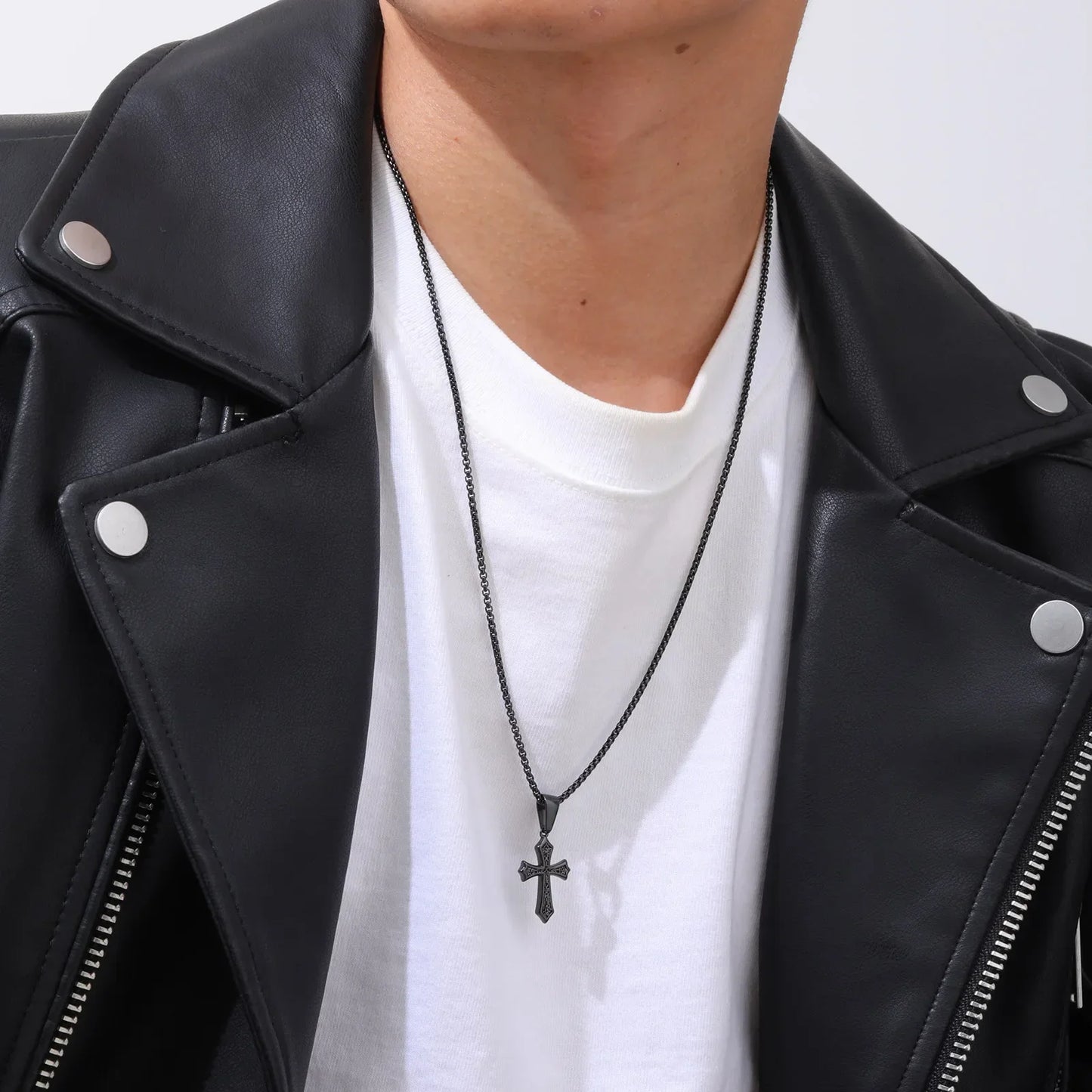 Hip Hop Cross Necklace for Men Women,50/55/60cm Stainless Steel Chic Cross Pendant,Christian Classic Jewelry Gifts