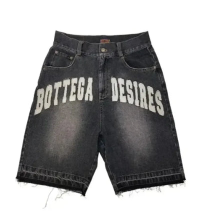 Shorts Letter Cartoon Patchwork Loose Jeans Wide Leg Pants Harajuku Rock Pants Men