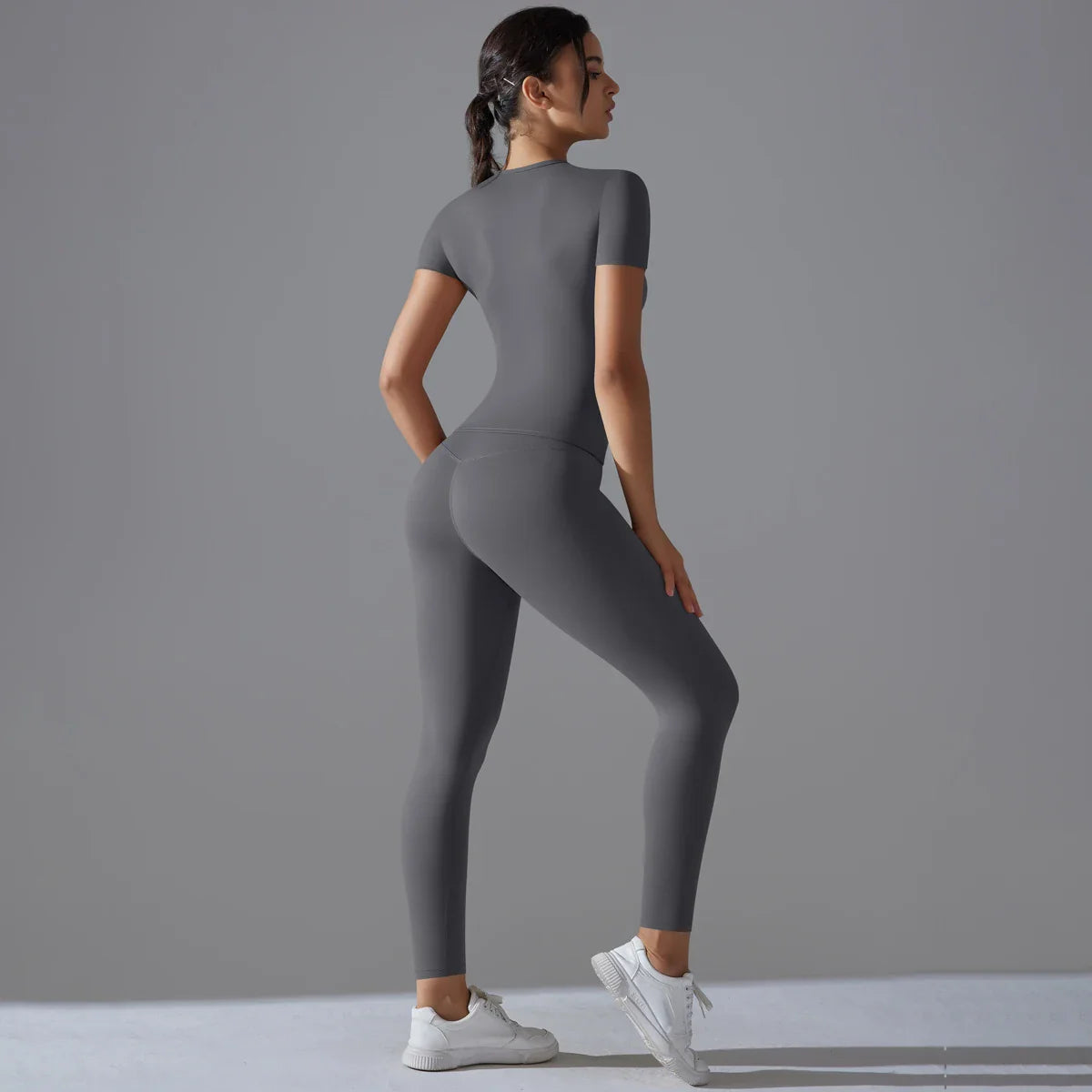 Yoga Set Women Workout Set Sportswear Gym Clothing Fitness Shorts Sleeve Crop Top High Waist Leggings Sports Suits