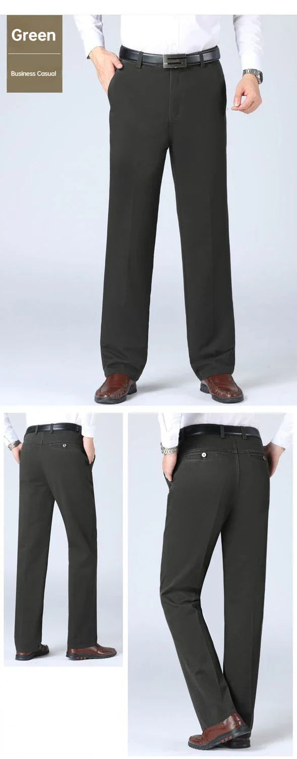 Mens Summer Thin Autumn Thick 100% Cotton Suit Pant Slacks High Waist Straight Loose Bland Solid Casual Business Pants GOZBKF