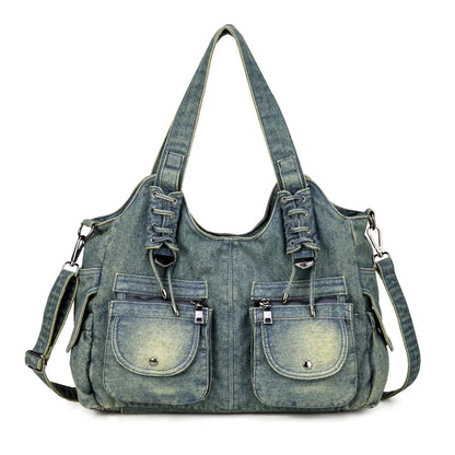 Women's Denim Bag Y2K Vintage Blue Jean Purse and Handbags Crossbody Shoulder Wallet Large Capacity