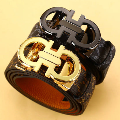 Men's Sleek Automatic Buckle Belt - Genuine FauxwithTextured Square Pattern, Black, Simple & Stylish DesignforCasual Attire