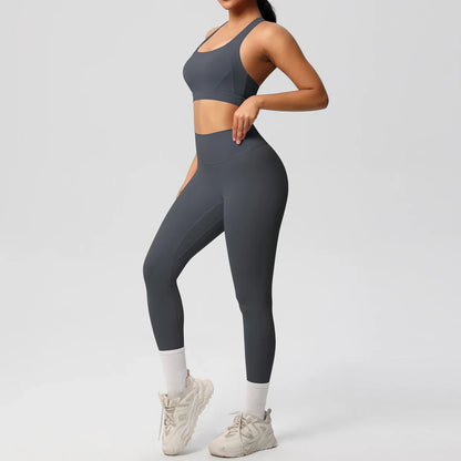Women 2pcs Patchwork Sport Yoga Suit Training Sleeveless Sport Gym Tops  Tummy Control Slimming Booty Leggings Yoga Suit Sports