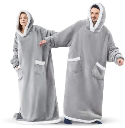 180cm Super Long Flannel Blanket Pyjamas with Sleeves Winter Hoodies Sweatshirt Women Men Pullover Fleece Giant Oversized Outd