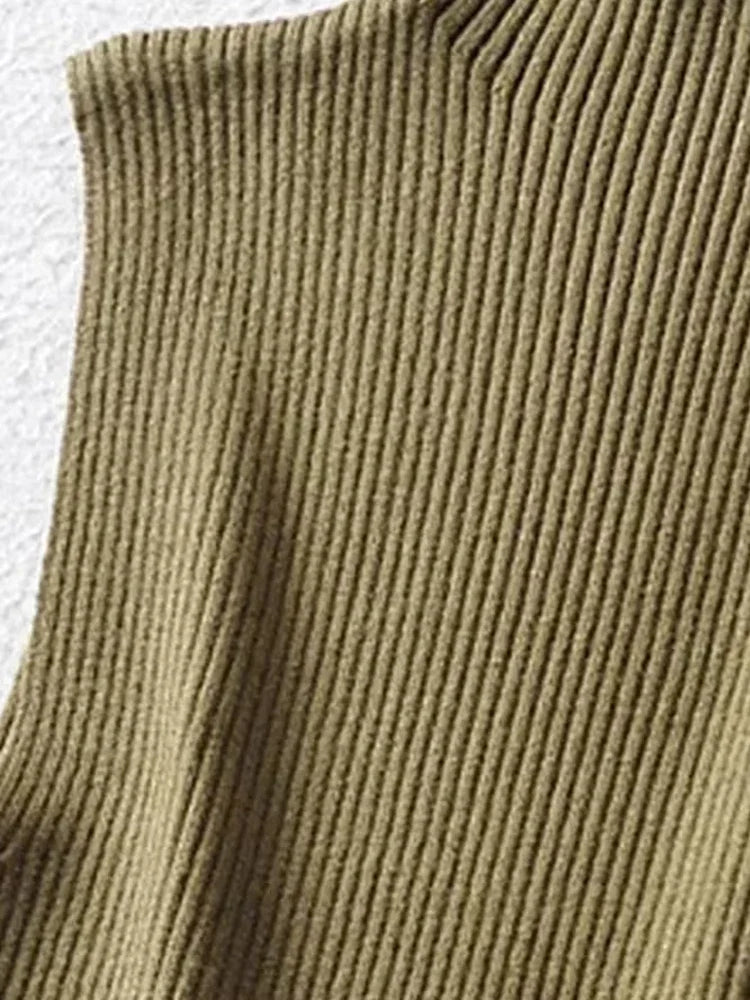 Women Fashion Fitted Basic Ribbed Knit Tank Tops Vintage High Neck Sleeveless Female Camis Chic Vest Top Mujer