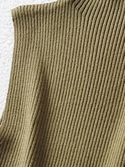 Women Fashion Fitted Basic Ribbed Knit Tank Tops Vintage High Neck Sleeveless Female Camis Chic Vest Top Mujer
