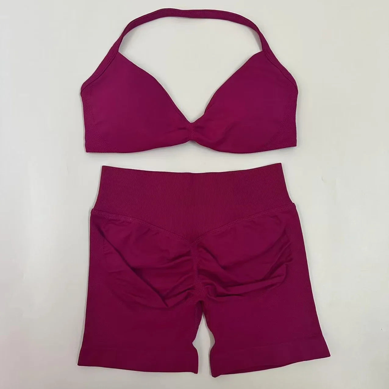 Yoga Gym Set Women Seamless Strappy Yoga Bra Top High Waist Workout Scrunch Shorts Sports Set Fitness Clothes Sportswear