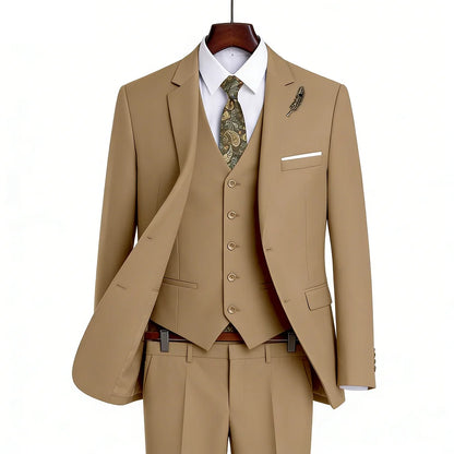 High-Quality Slim Fit Wedding Men's Suit Luxury Elegant Business Fashion Men Clothing 3 Piece Notch Lapel Blazer Vest Pants Set