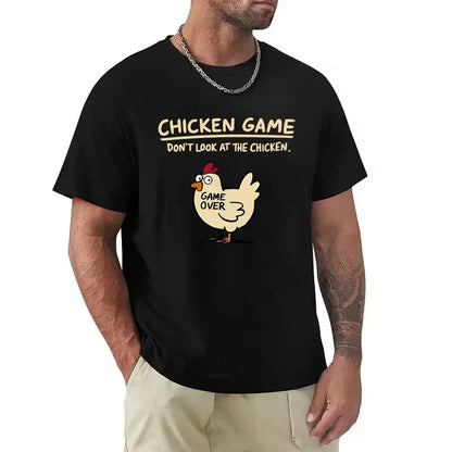 Jogo da Galinha Não Olhe Para o Padrão de Frango Estampado Camiseta Masculina Casual Diária Ao Ar Livre Gola Redonda Manga Curta Camisa Masculina Top
