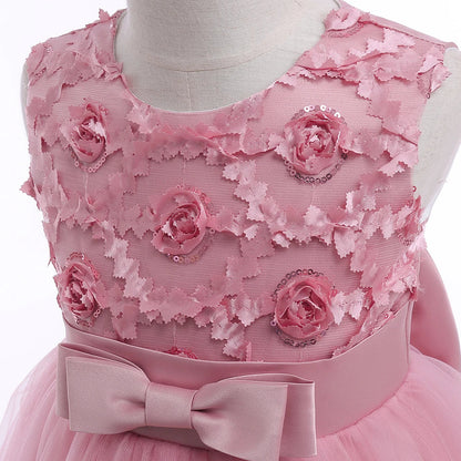 Summer Flower Party Girls Dress Christmas Costume Tulle Trailing Bridesmaid Princess Kids Dresses for Girl Wedding Birthday Gown