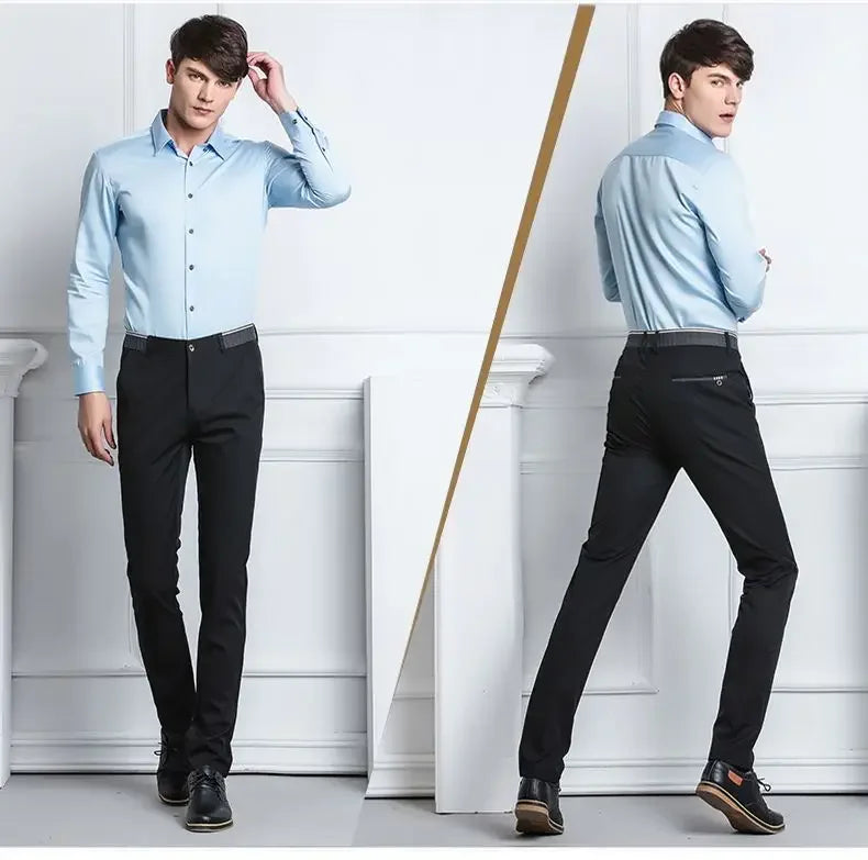Stylish Black Dress Pants for Men Comfortable Casual Trousers Four-Season Korean Business Suit Pants Male Stretch Slim-Fit Pants
