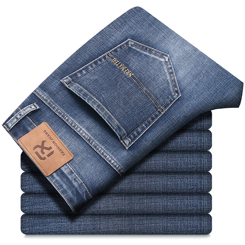New Autumn and Winter  Plus Size 40 42 44 Men Straight Loose Jeans Business Fashion Denim Stretch Pants Male Brand Trousers