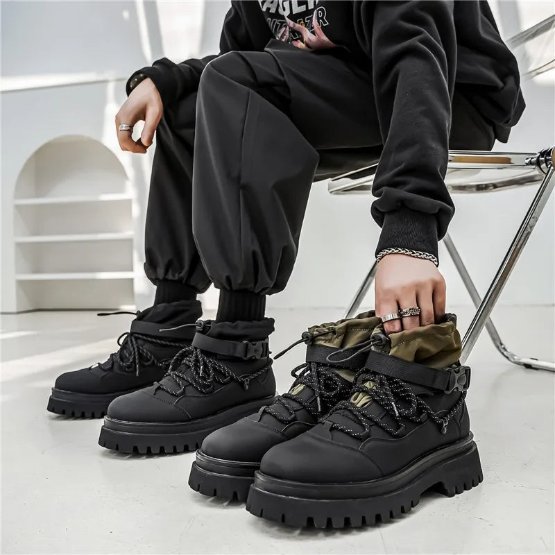 Fashion Men Casual Boots Designer High Top Mens Ankle Boots Winter Work Boots Breathable Walking Sneakers Black Leather Boots