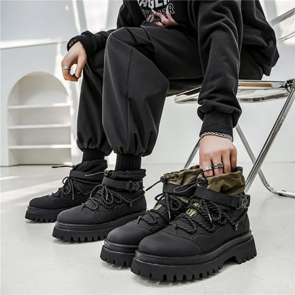 Fashion Men Casual Boots Designer High Top Mens Ankle Boots Winter Work Boots Breathable Walking Sneakers Black Leather Boots