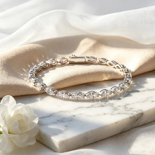 3*6mm Marquise Cut Moissanite Tennis Bracelet Full Diamond Bangle for Women Hip Hop 925 Sterling Silver Jewelry Wedding