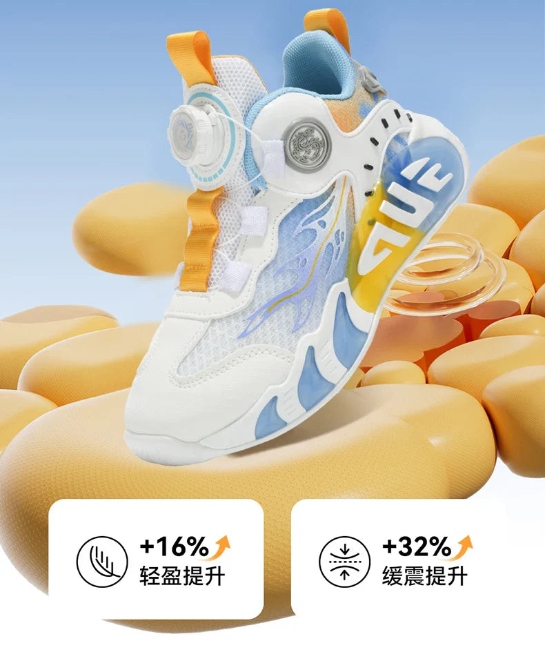 Rotary Buckle Children's Sports Shoes Fashion Orange Sports Shoes For Boys Girls Non-slip Platform Casual Sneakers Kids Trainers