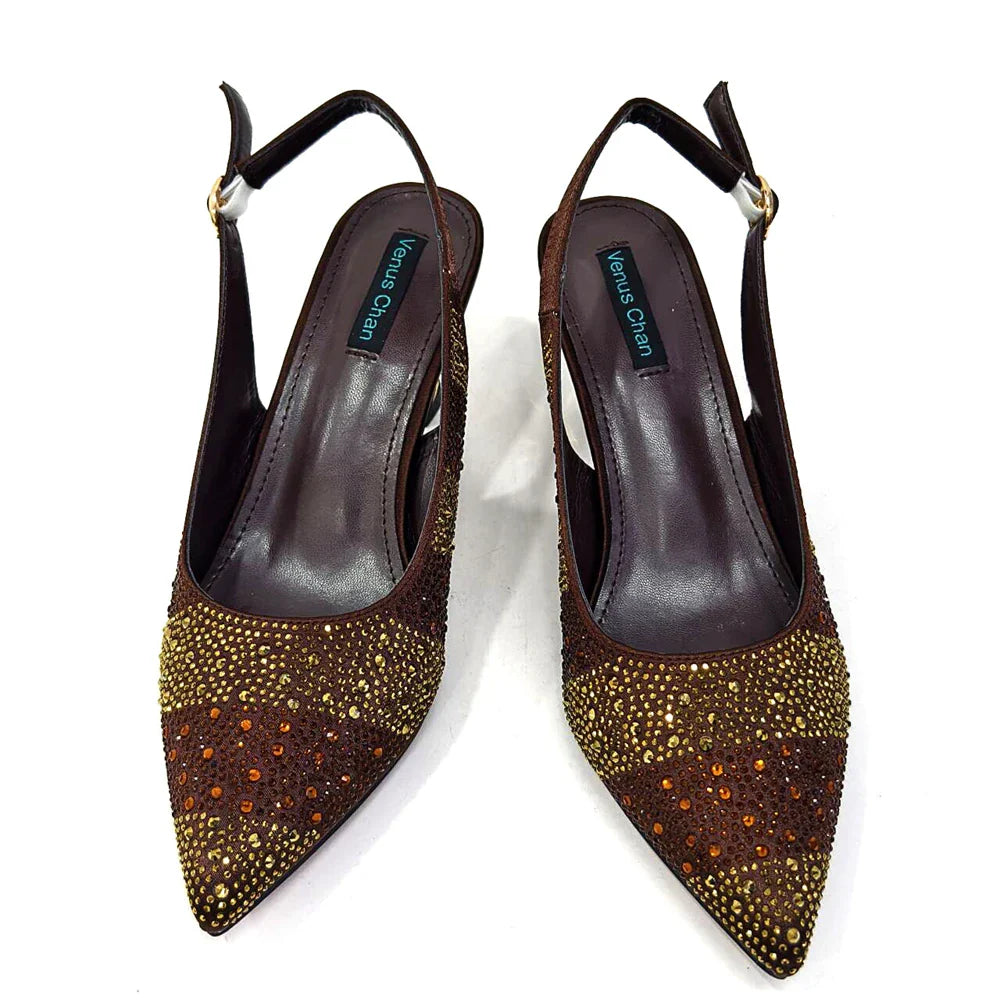 Pointed-Toe Luxury Style High Heels Sandal With Bag Set in Gold Color For Wedding Party Women