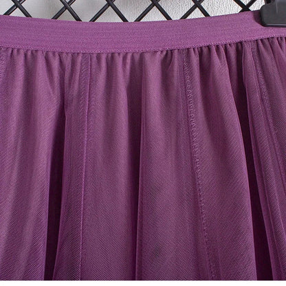 New large hem chiffon long skirt for women's Korean casual simple solid color three-layer A-line high waisted long skirt
