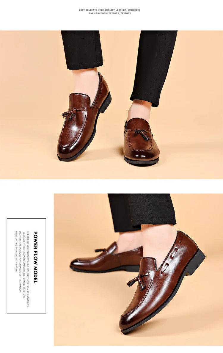Summer New Large Size Men's Leather Shoes Business Formal Casual Wedding Knot Shoes round Toe Flat Heel Rubber Outsole
