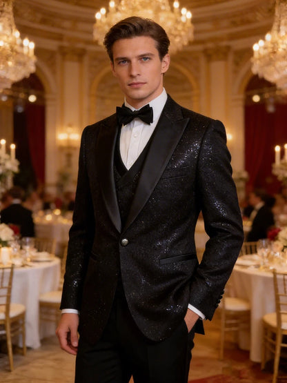 Ternos masculinos de luxo de alta qualidade 3 peças com detalhes de strass Vestido de Noiva Brilhante terno de diamante flash smoking terno de jantar