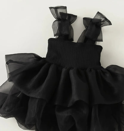 Summer Baby Tulle Pageant Wedding Party Girls Big Bow Sleeve Dress For Children 1 Year Birthday Baptism Formal Evening Vestidos