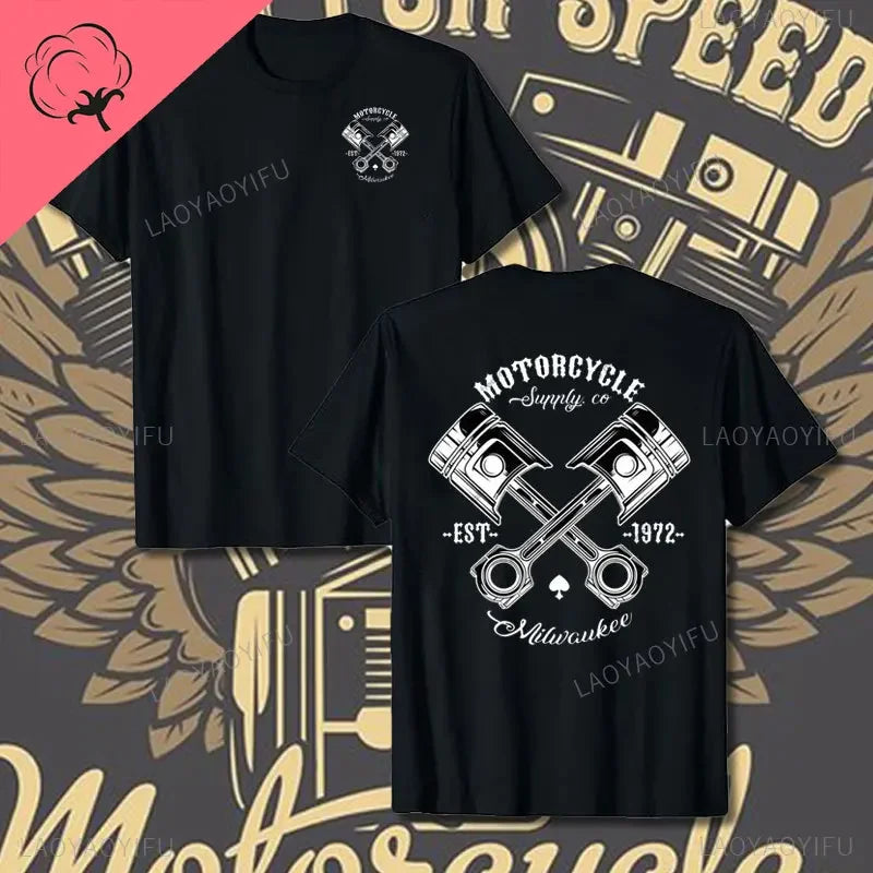 Crossed Pistons Mechanic Garage Engine Graphic T-shirt Summer Cool Men Cotton Tee Shirt All-Match Hipster Streetwear Man T-shirt