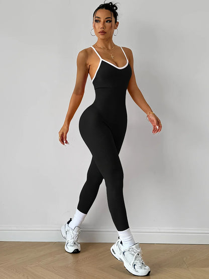 Pink Sports Jumpsuit Girls Running One Piece Bodysuit Workout Rompers Women Overalls Sportswear Fitness Yoga Suit
