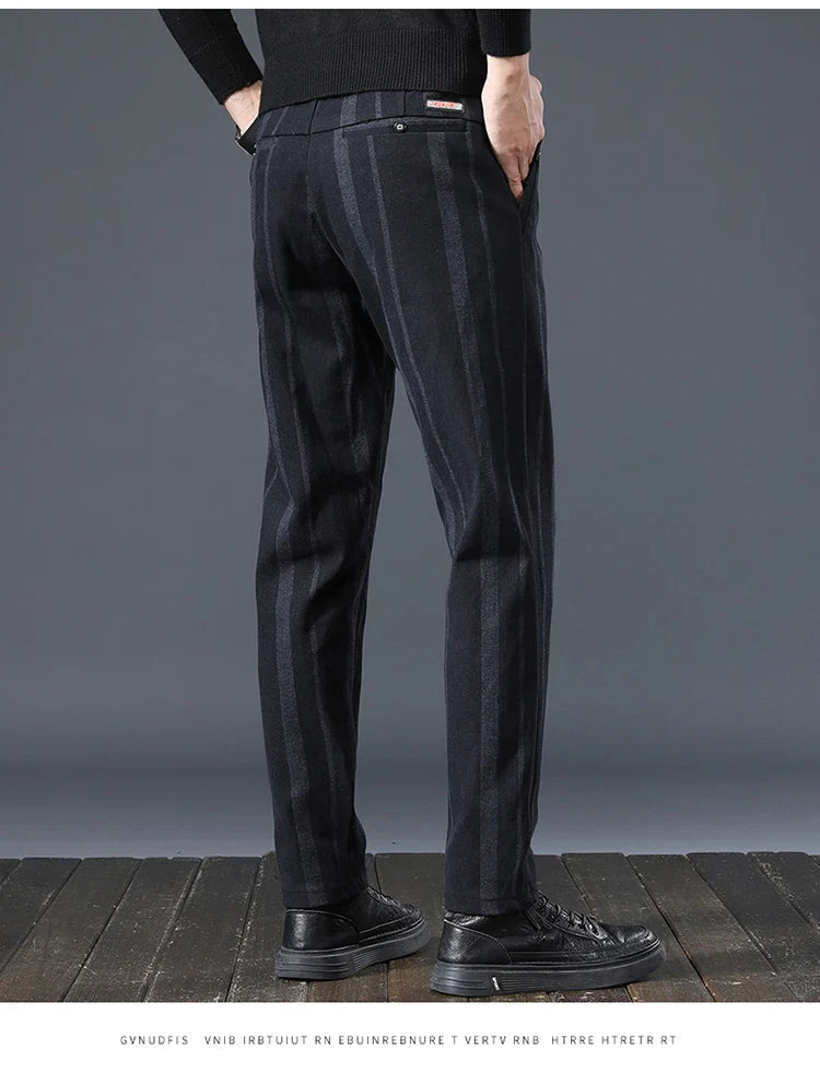Autumn New Men's Slim Casual Pants  Fashionable Fit Elastic Business Pants High Quality Stripe Classic 3-colors Male Trousers