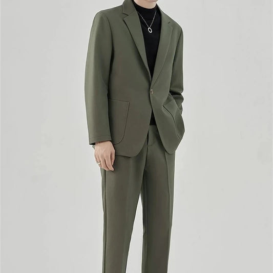 2 Piece Outfit Set Male Solid Color Youth Trends Costumes Ceremony Pants Full Men's Suits and Blazers Clothes Classic Elegant