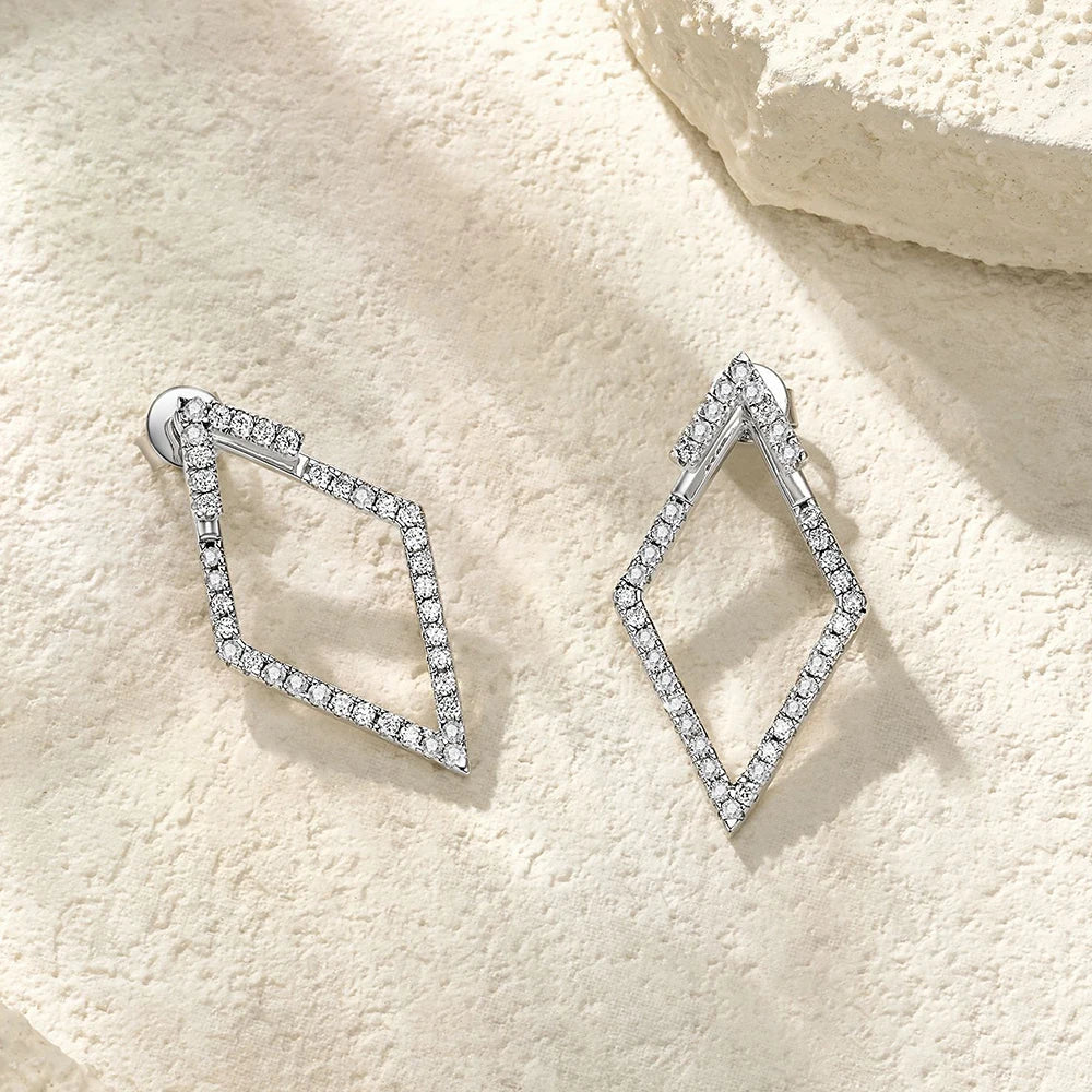 Luxury Full Moissanite Diamond Drop Earrings for Women Rhombus Shaped Hollow Earrings 100% 925 Sterling Silver Fine Jewelry