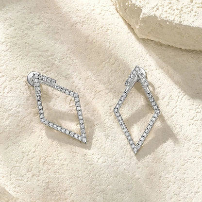 Luxury Full Moissanite Diamond Drop Earrings for Women Rhombus Shaped Hollow Earrings 100% 925 Sterling Silver Fine Jewelry