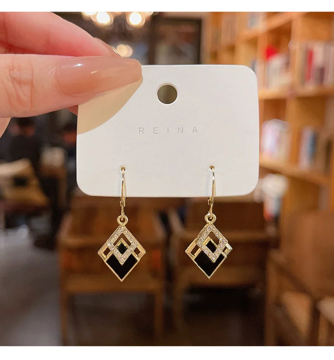 2024 Trending Black Rhinestone Statement Earrings for Women  Korean Gold Color Buckle Pendants Hanging Designer Earrings Jewelry