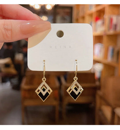 2024 Trending Black Rhinestone Statement Earrings for Women  Korean Gold Color Buckle Pendants Hanging Designer Earrings Jewelry