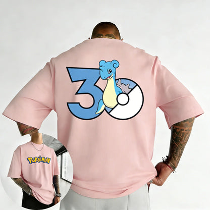 30th Anniversary Lapras Printed T-shirt Summer New Men's and Women's Trendy Large Loose Casual Y2K Short Sleeve Top