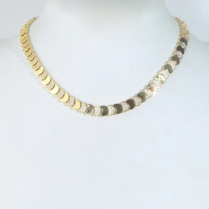 Gold Color Fashion Women Jewelry Set Geometric Shiny Plain Paved 5A CZ Moon Shaped Chain Choker Necklace Bracelet