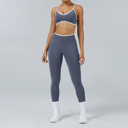 Women's Color Block Seamless High-Stretch Yoga Set, Butt Lifting Yoga Pants, Breathable Quick-Dry Active Workout Outfit