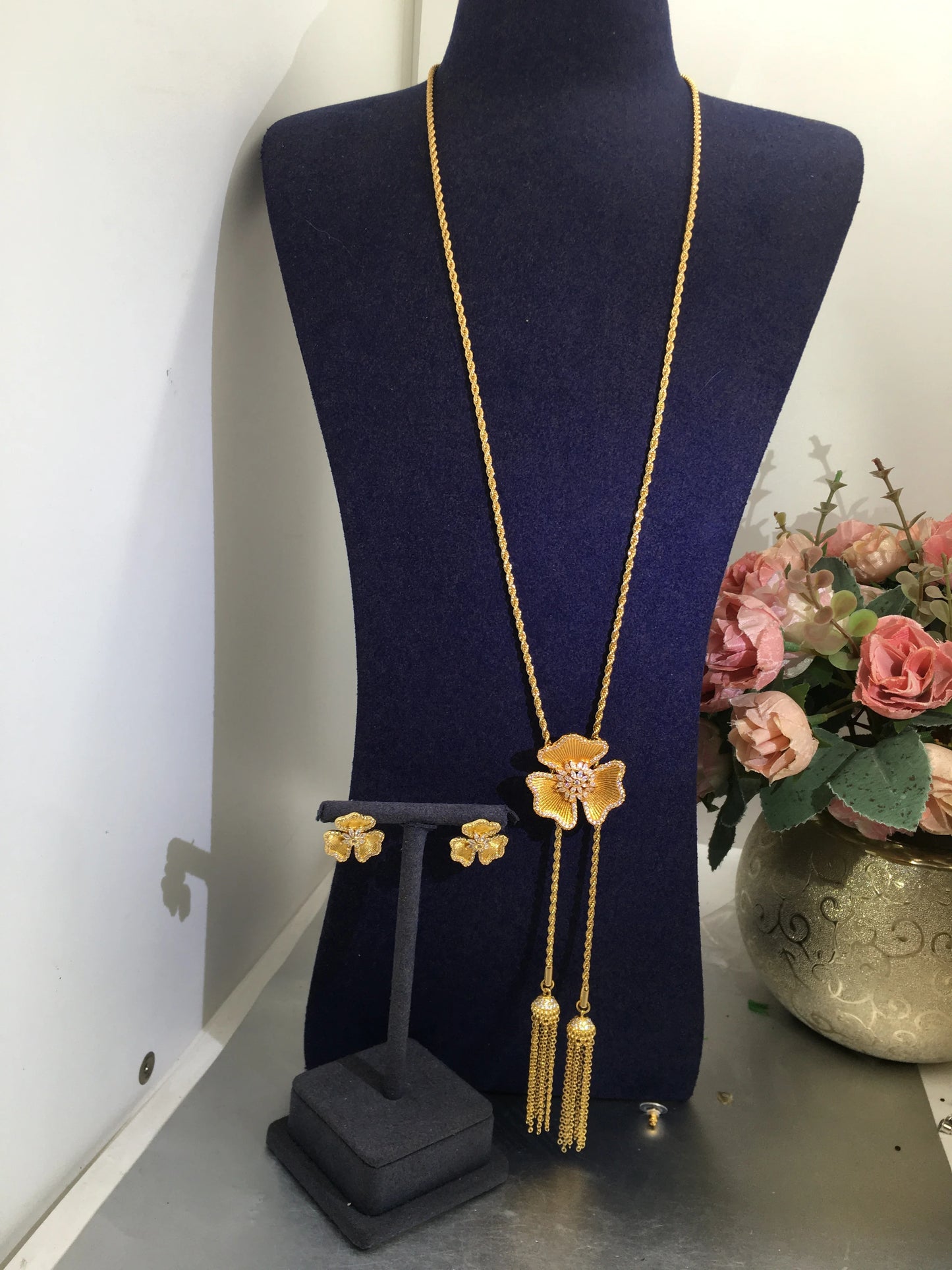 Trendy Fashion2PCS Luxo Flor Indiano Conjuntos de Joias Para Mulheres Festa de Casamento Indiana Dubai Conjunto de joias de Noiva