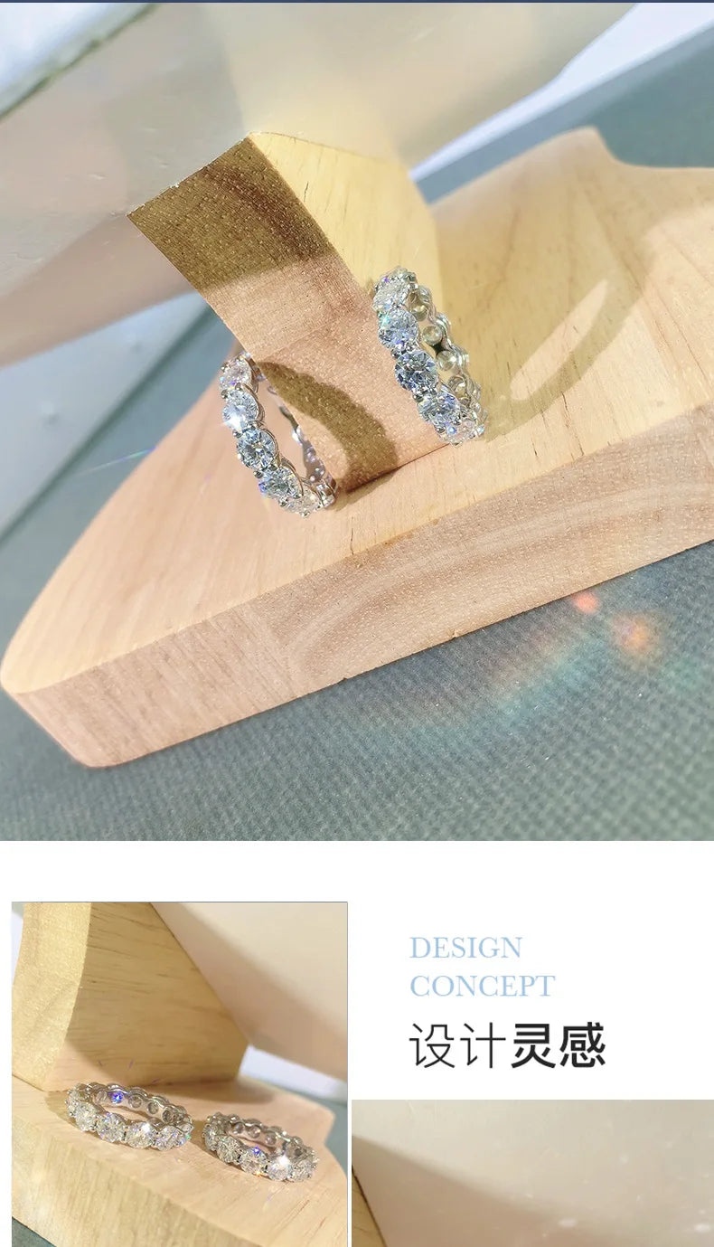 High-end lady 18K white gold and platinum PT950 moissanite ring full of diamond row ring proposal diamond ring