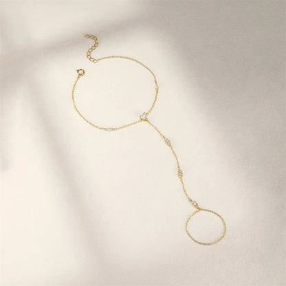 5A Zircon Finger Ring Chain Bracelets Horse Eye Lucky Clover Lab diamond Bracelet for Women Adjustable 925 Silver Jewelry