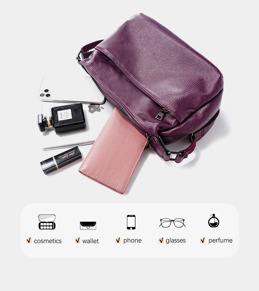 Elegant Genuine Leather Women's Shoulder Bag Trendy Crossbody Messenger Bag for Ladies Dark Red Blue 100% Satchels Hobo