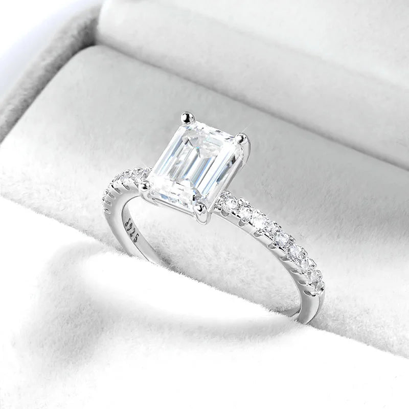 1-4CT Emerald/radiant Cut Moissanite Ring for Women Engagement Wedding Bride 100% Sterling Silver 925 Jewelry Certified