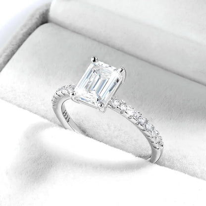 1-4CT Emerald/radiant Cut Moissanite Ring for Women Engagement Wedding Bride 100% Sterling Silver 925 Jewelry Certified