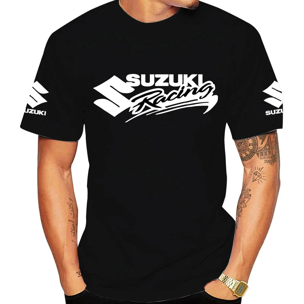 2026 Racing Summer New 100% Cotton Fashion Trend Men T-shirt Daily Outdoor Sports Party Casual Loose Street Short-sleeve
