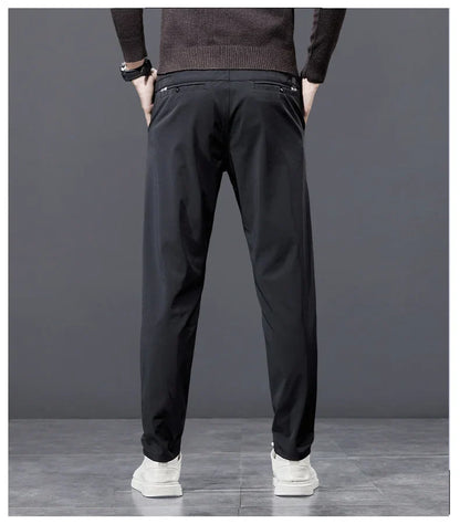Spring Autumn Men's Golf Casual Pants Solid Color Elastic Waist Design Business Trousers Straight Stretch Korean New Male Pants