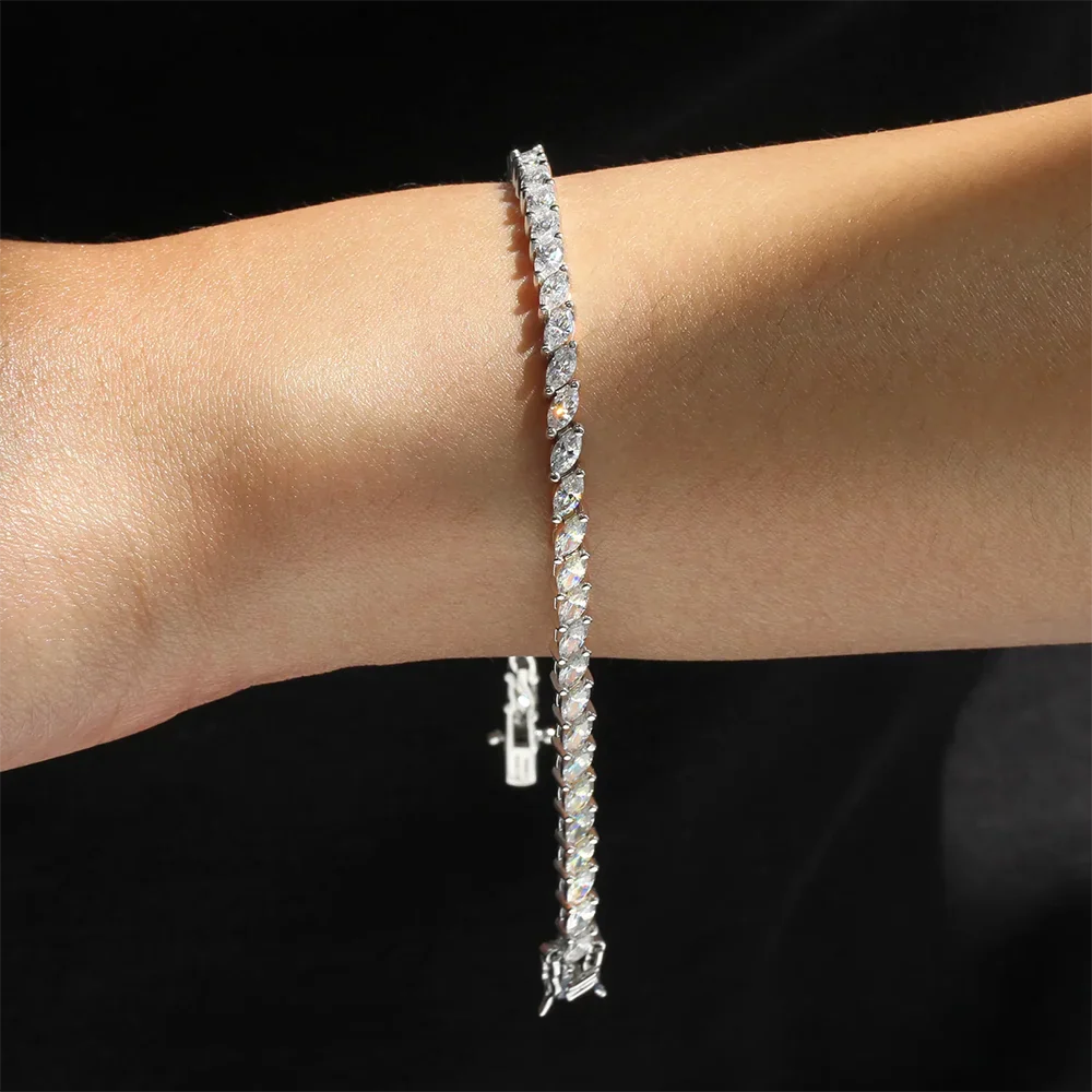 0.5carat Marquise Cut Moissanite Tennis Bracelets for Women Men  925 Silver Plated 18k Gold Lab Diamond Bangle with Certificate