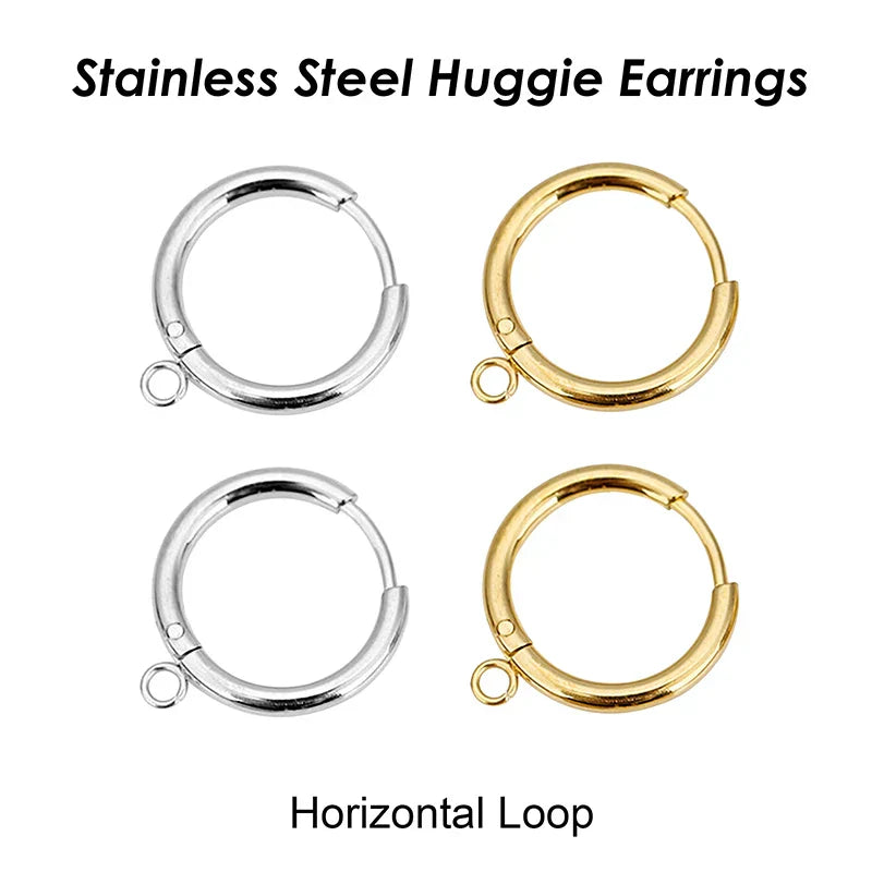 50 x Stainless Steel Huggie Earring Hooks with Loop, Gold Color Huggie Hoop Earring with Jump Ring for DIY Jewelry Findings