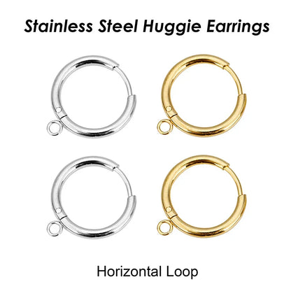 50 x Stainless Steel Huggie Earring Hooks with Loop, Gold Color Huggie Hoop Earring with Jump Ring for DIY Jewelry Findings